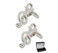 Gemelos Camisa Hombre Música - Con Caja - Gemelos para Camisas - Clave De Sol - Perfecto Para Los Amantes De La Música - Latón - Color Plata - Profesor Música Cantante DJ Musicales - Un Par