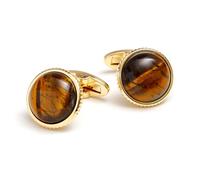 Gemelos circulares en tono dorado diseñados para atuendo formal, materiales de ojo de tigre de cobre, fácil instalación, gemelos de latón, One Size, como se describe, como se describe