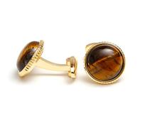 Gemelos circulares en tono dorado diseñados para atuendo formal, materiales de ojo de tigre de cobre, fácil instalación, gemelos para hombre, One Size, como se describe, como se describe