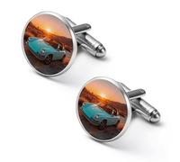Gemelos clásicos para hombre Golden Hour Classic Car, botones clásicos para bodas y negocios.