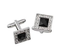 Gemelos cuadrados con diamantes de imitación for hombre, gemelos franceses esmaltados for camisas de vestir y atuendos formales(Noir)