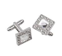 Gemelos cuadrados con diamantes de imitación for hombre, gemelos franceses esmaltados for camisas de vestir y atuendos formales(Silver)