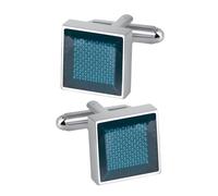 Gemelos cuadrados con patrón de cheurón, tono plateado con esmalte verde, diseño geométrico (azul hielo), Standard, Cobre, 1