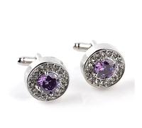 Gemelos de cristal esmaltado blanco y morado, botones redondos franceses for camisa, ideales for bodas, fiestas y atuendos de negocios.(Lila)