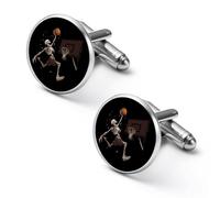 Gemelos de esqueleto de baloncesto Slam Dunk para hombre, juego de gemelos clásicos para camisas de boda, negocios, 1.7cm, Metal, No es una piedra preciosa