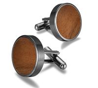 Gemelos de grano de madera, gemelos redondos sólidos para boda regular, accesorios de negocios, mejores hombres, Talla única, Madera, Sin gemas.