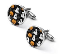 Gemelos de Halloween con diseño de calabaza fantasma para hombre, juego de gemelos clásicos para bodas, negocios, 2.0cm, Metal, No es una piedra preciosa