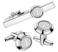 Gemelos de Hombre 2 inch Men's Personalised Initials Cufflinks and Tie Clip Set French Suit(Light Yellow Color)