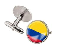 Gemelos De La Insignia De La Bandera De Colombia - Gemelos Redondos De La Bandera Del Mundo Patriot Novedad Joyería País Circular Gemelos De Cristal Para Hombres Camisas Diarias De Boda De Nego