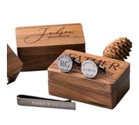 Gemelos de metal personalizados con clip de corbata y caja de regalo rectangular grabada, regalo para papá y padrinos de boda, juego de gemelos personalizados para padrino, 6.5*4.2*2.7, Metales no