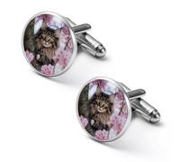 Gemelos de moda Cat on The Cherry Tree para hombre, juego de gemelos clásicos para camisas de boda y negocios, 2.0cm, Metal, No es una piedra preciosa