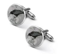 Gemelos de moda con diseño de cuervo y flores para hombre, juego de gemelos clásicos para bodas, negocios, 1.7cm, Metal, No es una piedra preciosa