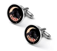 Gemelos de moda con diseño floral de cuervo y luna para hombre, juego de gemelos clásicos para bodas, negocios, 2.0cm, Metal, No es una piedra preciosa
