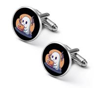 Gemelos de moda de café fantasma de Halloween para hombre, juego de gemelos clásicos para camisas de boda y negocios, 2.0cm, Metal, No es una piedra preciosa