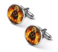 Gemelos de moda de la muerte en llamas para hombre, juego de gemelos clásicos para camisas de boda y negocios, 1.7cm, Metal, No es una piedra preciosa
