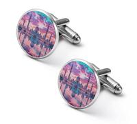 Gemelos de moda de mezquita árabe para hombre, juego de gemelos clásicos para camisas de boda y negocios, 1.7cm, Metal, No es una piedra preciosa