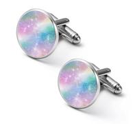 Gemelos de moda para hombre, diseño de arcoíris, azul cielo estrellado, morado, para camisas clásicas, para bodas, negocios, 1.7cm, Metal, No es una piedra preciosa