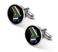 Gemelos de moda para hombre, diseño de bandera de Sudáfrica, diseño de mapa de África, para camisas clásicas, para bodas y negocios, 1.7cm, Metal, No es una piedra preciosa
