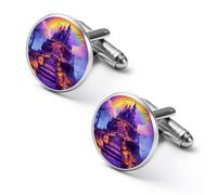 Gemelos de moda para hombre, diseño de calabazas de Halloween, casa encantada, arco iris, para camisas clásicas, para bodas, negocios, 1.7cm, Metal, No es una piedra preciosa