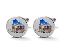 Gemelos de paisaje de El Salvador, recuerdo de visitante, paisaje, gemelos para hombre, rascacielos, centro, gemelos para hombre, diseño abstracto, horizonte de edificio, camisa, gemelos para boda