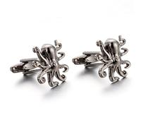 Gemelos de pulpo para hombre, gemelos nórdicos de pulpo vikingo, gemelos plateados con pulpo, camisa de pulpo, gemelos de smoking, gemelos vintage punk rock, REGULAR, Acero inoxidable, No es una