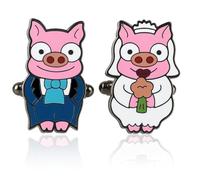 Gemelos Divertidos de Cerditos Esmaltados a Mano para Camisa - Pareja de Cerdo Novio y Novia con detalles - Accesorio Único para Bodas, Eventos Formales y Celebraciones