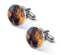 Gemelos divertidos para hombre, diseño de león y puesta de sol, para adultos, accesorios de ropa, negocios, boda, joyería para hombres y mujeres, 1.7cm, Metal, No es una piedra preciosa