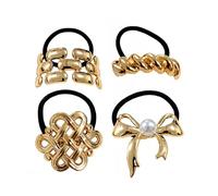 Gemelos dorados para cola de caballo, color rubio, 3/4 piezas, cuerda con decoración de metal, soportes de alta elasticidad, accesorios negros, versátiles B