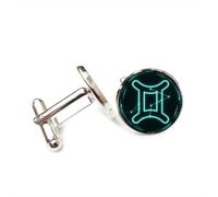 Gemelos, Gemini Digital Clásico Cyber Neon Regalo De La Suerte Para Amigos, Versátil Con Doce Signos Del Zodiaco, Hebilla De Puño Personalizada, Accesorio De Camisa Regalo Para Padre Esposo Fie