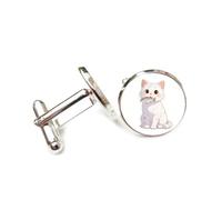 Gemelos, Lindo Gato De Pelaje Blanco Puro, Mordiendo Un Pez, Sentado En El Suelo, Hebilla De Puño Personalizada, Accesorio De Camisa Brillante, Regalo Para Contable, Jefe, Boda, Graduación, Ocasión