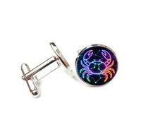 Gemelos, Línea De Estrellas De Cangrejo Coloridas Universo Tecnológico Cibernético Neón, Cáncer Doce Signos Del Zodíaco, Hebilla De Puño, Accesorio De Camisa Regalo Para Contador Jefe Negocios