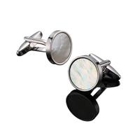 Gemelos Men's French Shirt Cufflinks Round Shell Cat's Eye Stone Redwood Cuffs(806)