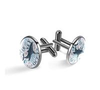 Gemelos para hombre, diseño de ballena en tablero de madera, soñar más alto que el cielo más profundo del océano, gemelos clásicos negros para traje, camisa, boda, negocios, cumpleaños, joyería de