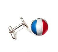 Gemelos para hombre, diseño de bandera de la Copa Mundial de Francia, accesorios de camisa, joyería, gemelos redondos para padre, marido, novio, regalo de negocios, talla única, Acero aleado, No es