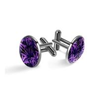 Gemelos para hombre, diseño de hojas de palma tropicales de acuarela, color morado, patrón de hojas de maleza, gemelos clásicos negros para traje, camisa, boda, negocios, cumpleaños, regalo de joyería