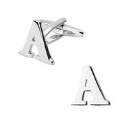 Gemelos para hombre, diseño de letra inicial del alfabeto, de la A a la Z, de acero blanco plateado, accesorios de boda, regalo de negocios iviLongTail, plata, Letter A Cufflink