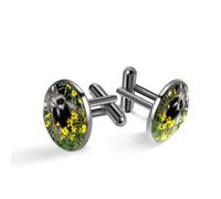 Gemelos para hombre, diseño de mapache sentado con flores amarillas, gemelos clásicos negros para traje, camisa, boda, negocios, cumpleaños, regalo de joyería