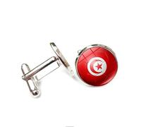 Gemelos para hombres y mujeres con patrón de bandera de la Copa del Mundo de Túnez, gemelos redondos clásicos para hombre, joyería para boda, aniversario, negocios, fiestas, eventos, esmoquin, camisa
