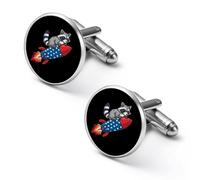 Gemelos personalizados con diseño de mapache en cohete con la bandera de Estados Unidos para hombre, clásico, negocios, boda, camisa, gemelos, regalos, 0.7 pulgadas y 0.8 pulgadas, Estilo:, 1.7cm