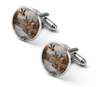 Gemelos personalizados con diseño de patos ánade real volando sobre el agua, clip de corbata vintage, regalos de boda para padre, abuelo y papá.