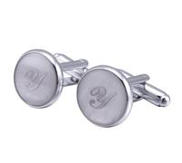 Gemelos personalizados para hombre con inicial chapada en plata, 26 letras, joyería para marido, papá, día de San Valentín, negocios, día del padre, CM, Plata, No es una piedra preciosa