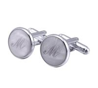 Gemelos personalizados para hombre con inicial chapada en plata, 26 letras, joyería para marido, papá, día de San Valentín, negocios, día del padre, CM, Plata, No es una piedra preciosa
