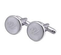 Gemelos personalizados para hombre con inicial chapada en plata, 26 letras, joyería para marido, papá, día de San Valentín, negocios, día del padre, CM, Plata, No es una piedra preciosa