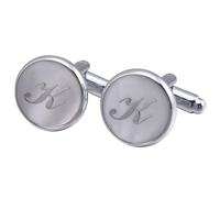 Gemelos personalizados para hombre con inicial chapada en plata, 26 letras, joyería para marido, papá, día de San Valentín, negocios, día del padre, CM, Plata, No es una piedra preciosa