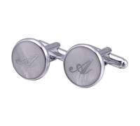 Gemelos personalizados para hombre con inicial chapada en plata, 26 letras, joyería para marido, papá, día de San Valentín, negocios, día del padre, CM, Plata, No es una piedra preciosa