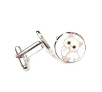 Gemelos, Piel De Color Blanco Puro Lindo Gato Lamiendo Uña, Sentado En Silencio, Hebilla De Manguito Personalizado, Regalo De Accesorios De Camisa Brillante Para El Jefe Contable Boda De Negocios Fie