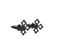 Gemelos Punk Style Cross Flower Hollow Stainless Steel Cufflinks French Shirt Buttons(Black)