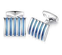 Gemelos rectangulares de acero inoxidable con diseño de oso de miel para hombre, ideal como regalo de boda de negocios, color azul con plata