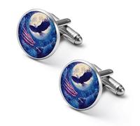 Gemelos redondos con diseño de bandera de luna llena de Wolf Bald Ea-gle Us para negocios, boda, fiesta, día del padre, 2.0cm, Metal, No es una piedra preciosa