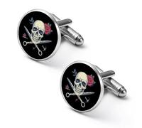 Gemelos redondos con diseño de calavera con texto en inglés "I Will Cut You" para negocios, bodas, fiestas, día del padre, 1.7cm, Metal, No es una piedra preciosa